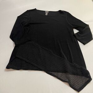 Travelers By Chico’s Black Lagenlook Acetate Tunic Top Blouse Size 1 US Medium